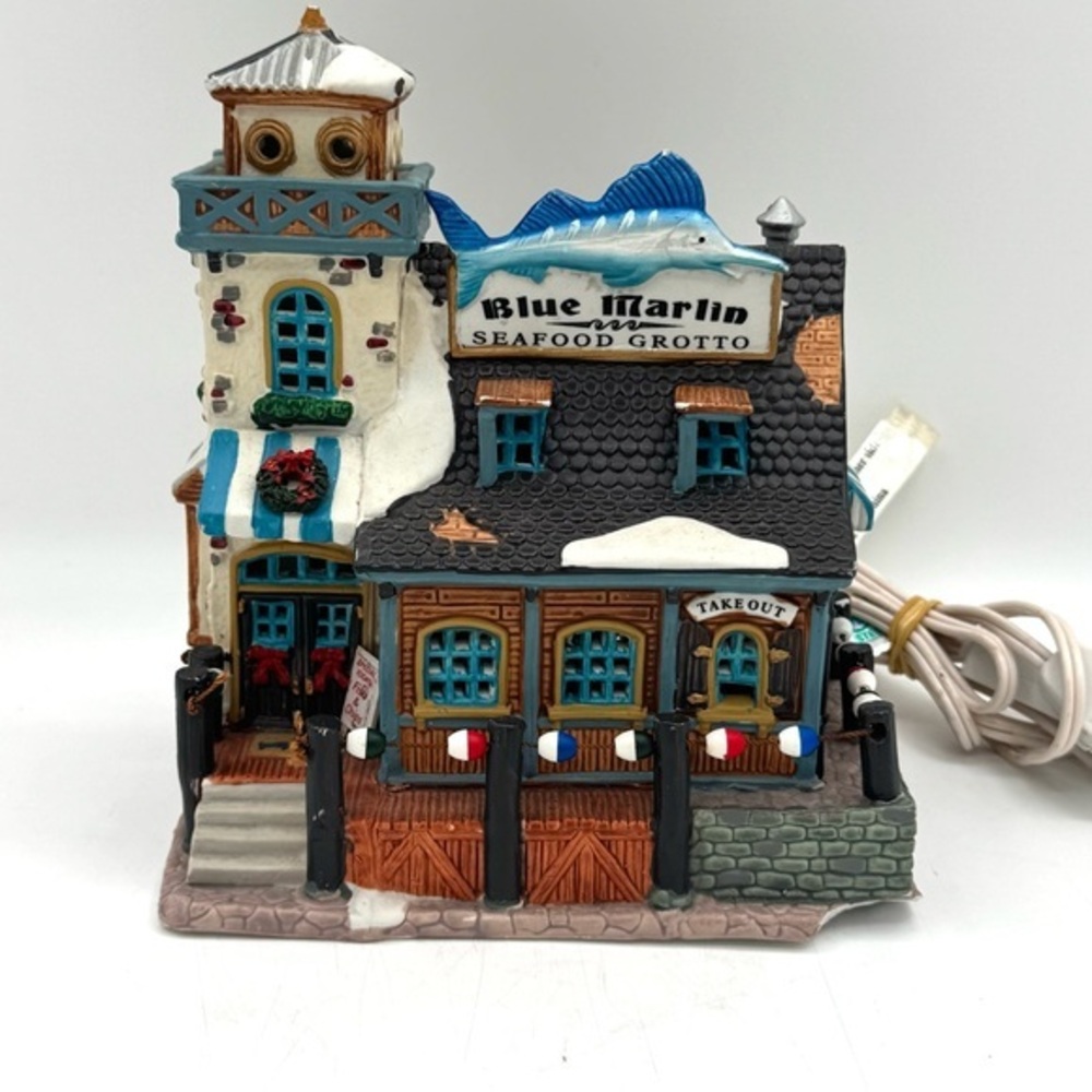 Lenox Holiday Village Blue Marlin lighthouse Christmas Decor